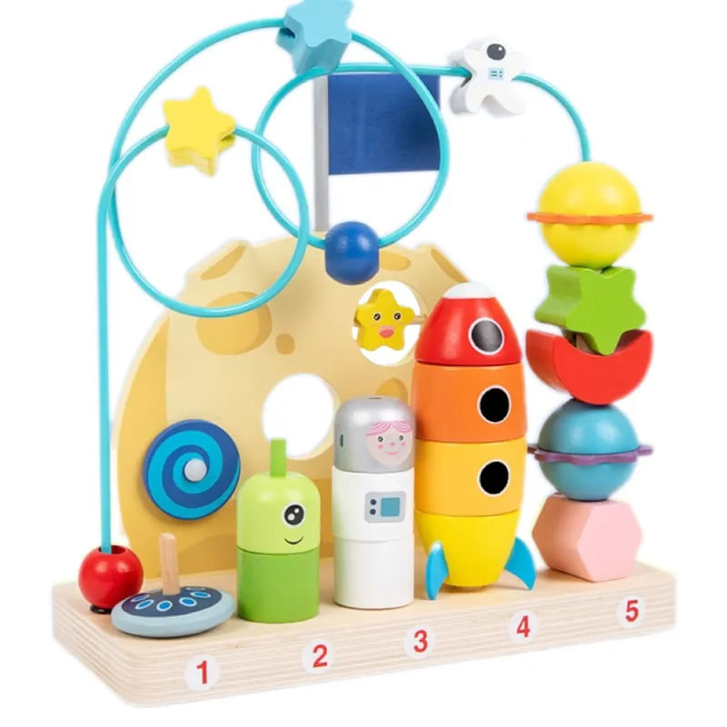 Jucarii, Copii si Bebe - Jucarii si jocuri - Jucarii & jocuri educative - Jocuri si jucarii educative - Jucarie educativa 2 in 1, stivuire pe numere, labirint cu margele, sistemul solar, 2 in 1, Montessori, 18 luni+ - Infinity.ro