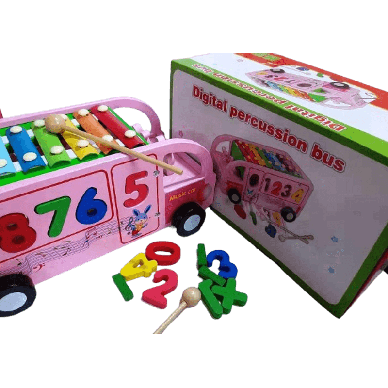 Jucarii, Copii si Bebe - Jucarii si jocuri - Jucarii & jocuri educative - Jocuri si jucarii educative - Autobuz educativ cu cifre si xilofon, lemn, Digital Percussion Bus, 3 ani+, EduJucarii - Infinity.ro