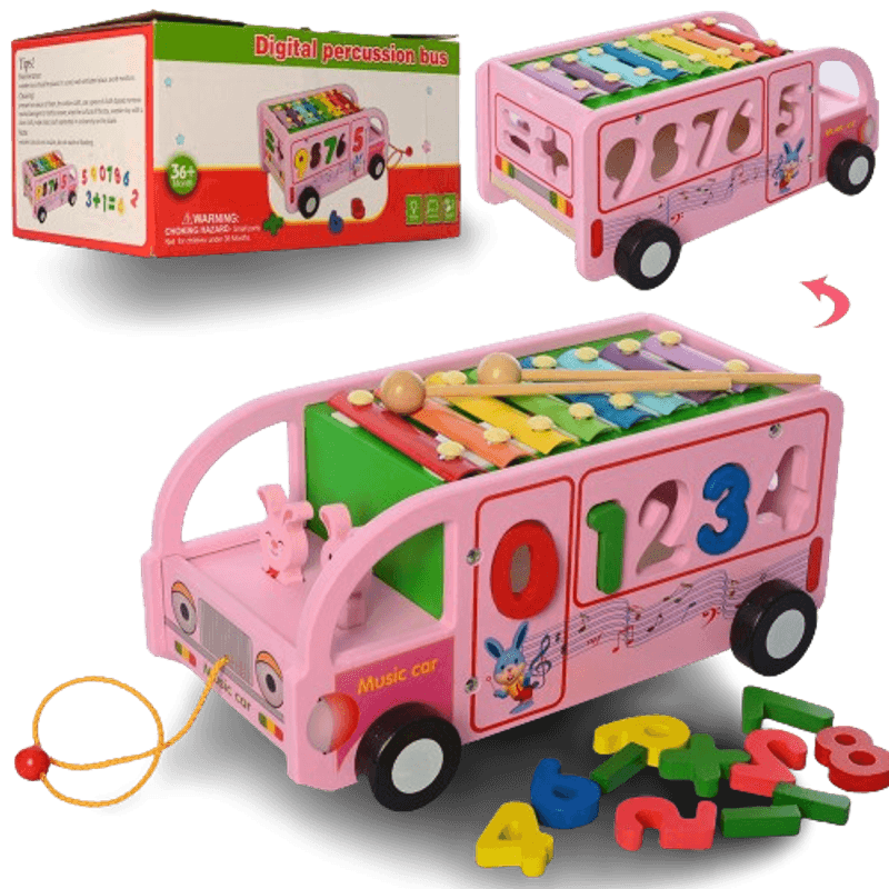 Jucarii, Copii si Bebe - Jucarii si jocuri - Jucarii & jocuri educative - Jocuri si jucarii educative - Autobuz educativ cu cifre si xilofon, lemn, Digital Percussion Bus, 3 ani+, EduJucarii - Infinity.ro