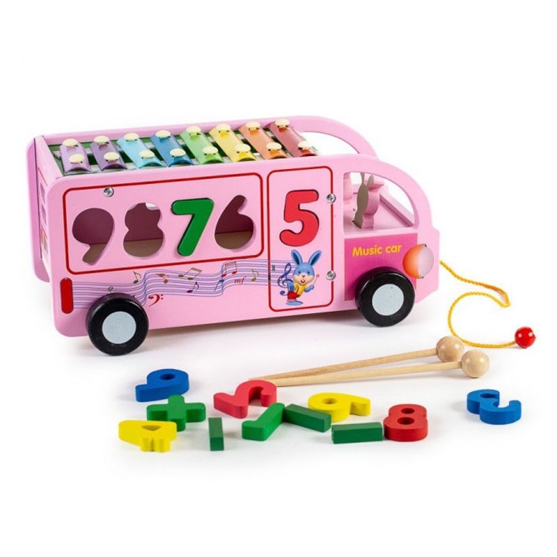 Jucarii, Copii si Bebe - Jucarii si jocuri - Jucarii & jocuri educative - Jocuri si jucarii educative - Autobuz educativ cu cifre si xilofon, lemn, Digital Percussion Bus, 3 ani+, EduJucarii - Infinity.ro