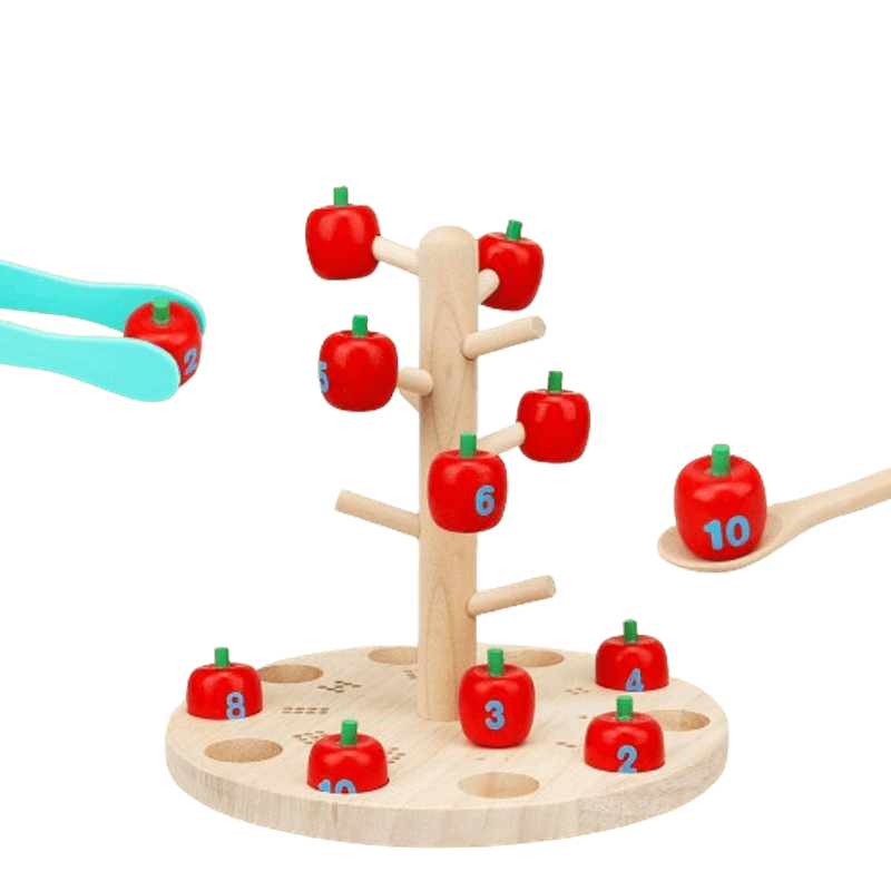 Jucarii, Copii si Bebe - Jucarii si jocuri - Jucarii & jocuri educative - Jocuri de memorie si inteligenta - Joc Montessori de Matematica si Indemanare, Pomul cu Mere, 10 mere, 10 cartonase, 3 ani+, EduJucarii - Infinity.ro