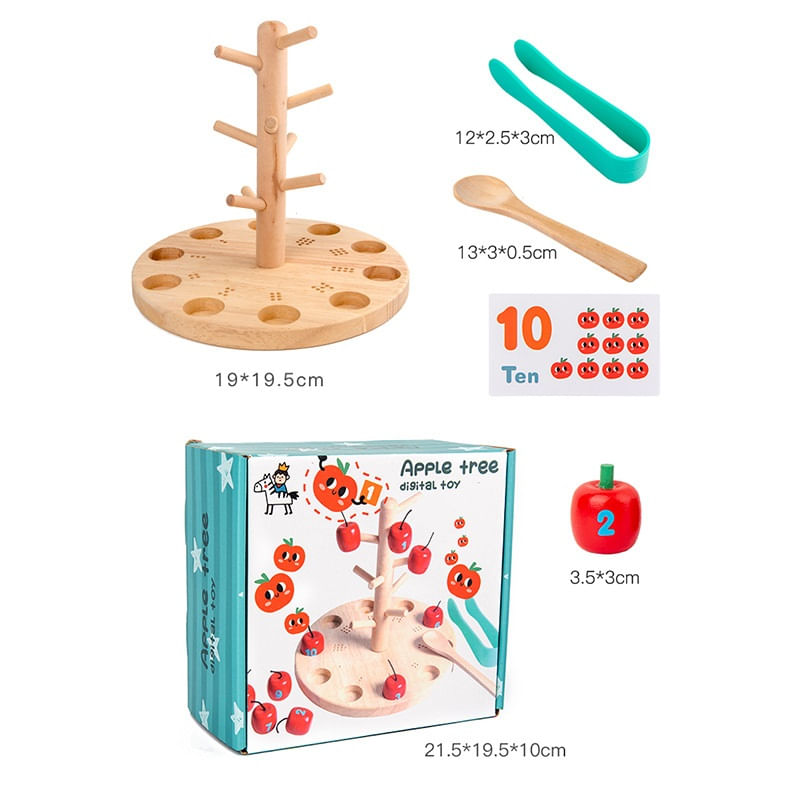 Jucarii, Copii si Bebe - Jucarii si jocuri - Jucarii & jocuri educative - Jocuri de memorie si inteligenta - Joc Montessori de Matematica si Indemanare, Pomul cu Mere, 10 mere, 10 cartonase, 3 ani+, EduJucarii - Infinity.ro