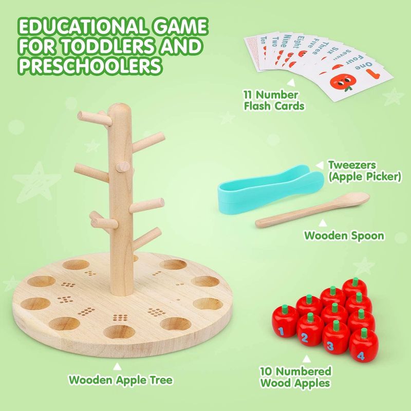 Jucarii, Copii si Bebe - Jucarii si jocuri - Jucarii & jocuri educative - Jocuri de memorie si inteligenta - Joc Montessori de Matematica si Indemanare, Pomul cu Mere, 10 mere, 10 cartonase, 3 ani+, EduJucarii - Infinity.ro