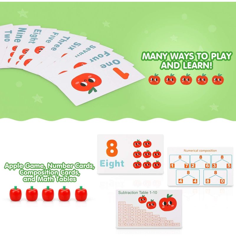 Jucarii, Copii si Bebe - Jucarii si jocuri - Jucarii & jocuri educative - Jocuri de memorie si inteligenta - Joc Montessori de Matematica si Indemanare, Pomul cu Mere, 10 mere, 10 cartonase, 3 ani+, EduJucarii - Infinity.ro