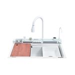 Casa si Gradina - Sanitare - Chiuveta bucatarie si accesorii - Chiuvete bucatarie - Chiuveta bucatarie multifunctionala, Dus Extractabil, Tocator Lemn, LCD Temperatura, 2 Jeturi Apa, Alb, 75x46 cm - Infinity.ro