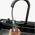 Casa si Gradina - Sanitare - Chiuveta bucatarie si accesorii - Chiuvete bucatarie - Chiuveta bucatarie multifunctionala, Dus Extractabil, Tocator Lemn, LCD Temperatura, 2 Jeturi Apa, Negru, 75x46 cm - Infinity.ro