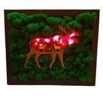 Casa si Gradina - Decoratiuni - Obiecte decorative - Accesorii decorative - Decoratiune pentru interior, tablou cu licheni stabilizati si cerb 3D cu luminite, 28x22 cm, verde - Infinity.ro