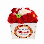 Market - Cadouri - Flori si aranjamente - Aranjament cu licheni naturali stabilizati si flori naturale uscate, in cutie de lemn gravata, 10 cm, rosu - Infinity.ro