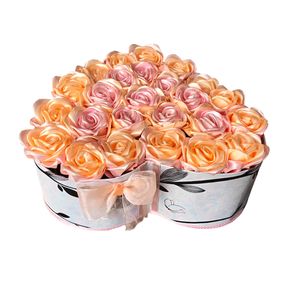 Aranjament flori de satin, realizat manual, 29x29 cm, roz