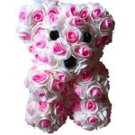 Market - Cadouri - Flori si aranjamente - Ursulet din trandafiri de spuma, 25 cm, alb si roz, decorat manual - Infinity.ro
