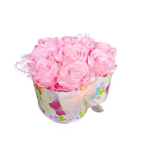 Aranjament flori de satin, realizat manual, 20x18 cm, roz