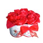 Market - Cadouri - Flori si aranjamente - Aranjament flori de satin, realizat manual, 20x18 cm, rosu - Infinity.ro