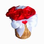 Market - Cadouri - Flori si aranjamente - Aranjament flori de satin, realizat manual, 16x14 cm, rosu - Infinity.ro