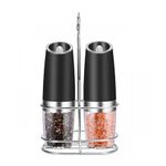 Casa si Gradina - Bucatarie si vesela - Ustensile bucatarie - Rasnite si dozatoare condimente - Set de 2 Rasnite Electrice cu Suport, din ABS si Otel inoxidabil, 50 ml, 20x6.5x5.3cm, Negru - Infinity.ro