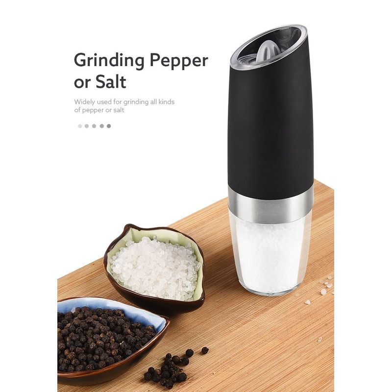 Casa si Gradina - Bucatarie si vesela - Ustensile bucatarie - Rasnite si dozatoare condimente - Set de 2 Rasnite Electrice cu Suport, din ABS si Otel inoxidabil, 50 ml, 20x6.5x5.3cm, Negru - Infinity.ro