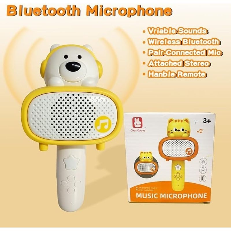 Jucarii, Copii si Bebe - Jucarii si jocuri - Jucarii de rol - Instrumente muzicale de jucarie - Microfon si difuzor pentru karaoke, pentru copii 3 ani+, Bluetooth, Plastic, Alb-Galben - Infinity.ro