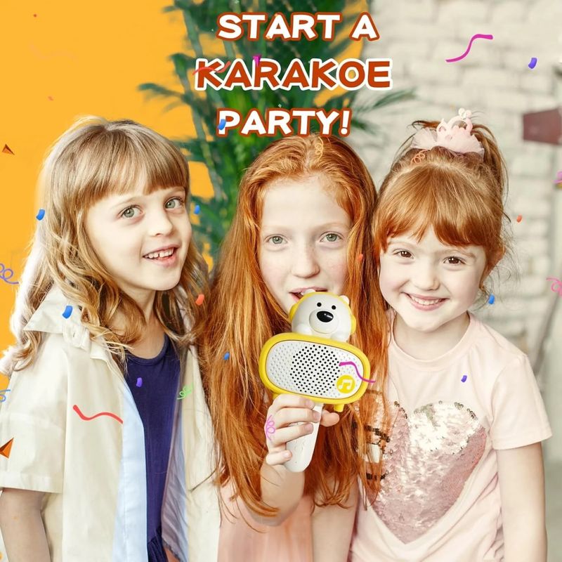 Jucarii, Copii si Bebe - Jucarii si jocuri - Jucarii de rol - Instrumente muzicale de jucarie - Microfon si difuzor pentru karaoke, pentru copii 3 ani+, Bluetooth, Plastic, Alb-Galben - Infinity.ro