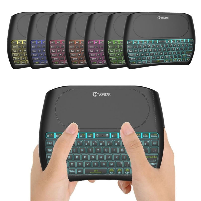 PC, gaming si accesorii - Periferice PC - Tastaturi - Tastatura Wireless Techstar® Vontar D8, Iluminata, 7 Culori, Android TV, PC, Smart - Infinity.ro