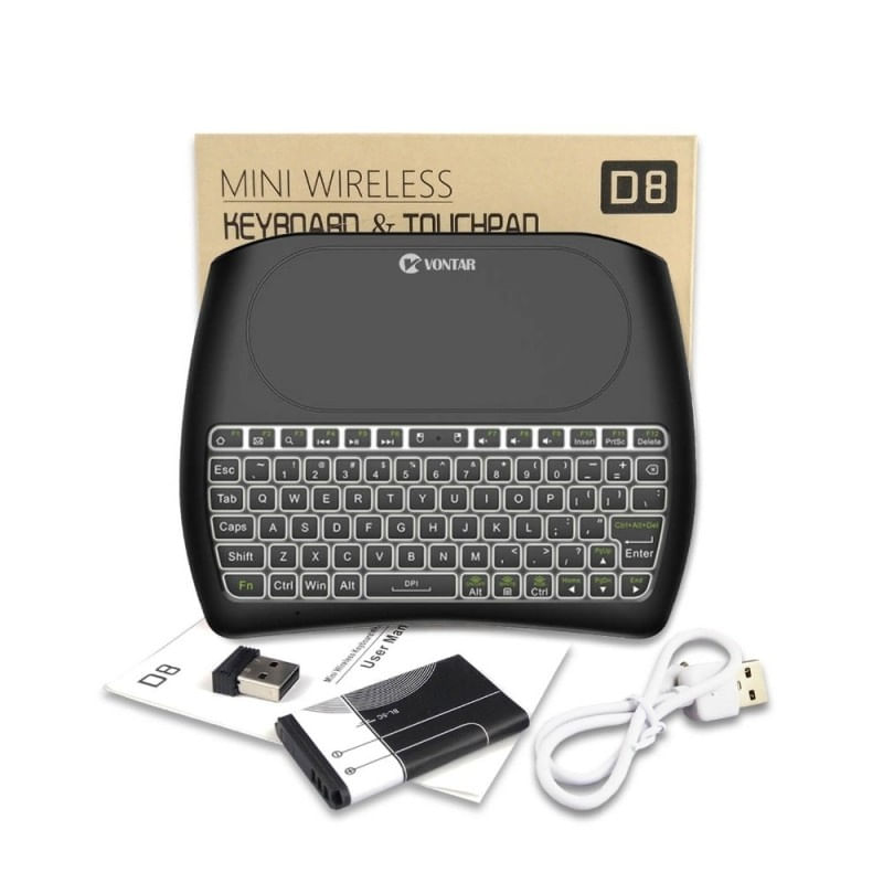 PC, gaming si accesorii - Periferice PC - Tastaturi - Tastatura Wireless Techstar® Vontar D8, Iluminata, 7 Culori, Android TV, PC, Smart - Infinity.ro