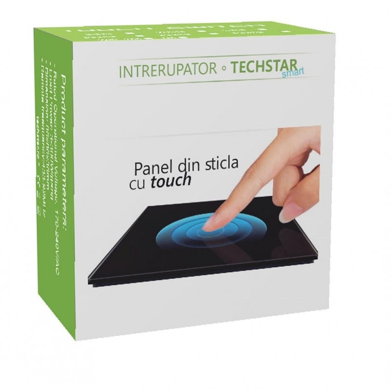 Casa si Gradina - Electrice - Distributie electrica si comanda - Intrerupatoare - Intrerupator Touch Techstar® TG02, Sticla Securizata, Design Modern, Iluminare LED, 1 Faza, Gri - Infinity.ro