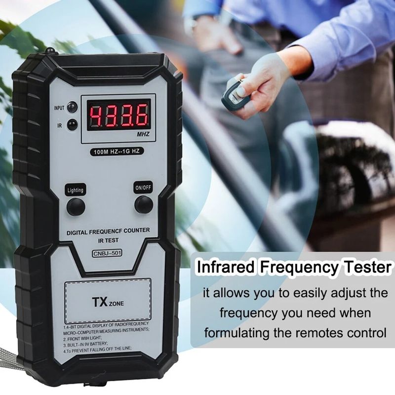 Auto si Moto - Reparatii si depanare - Scule auto - Testere si multimetre - Tester Digital de Frecventa pentru Telecomenzi Auto Techstar, Inalta Precizie, 100M HZ to 1G HZ, IR, Lumina LED - Infinity.ro