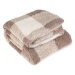 Casa si Gradina - Textile si covoare - Pături și cuverturi - Cuverturi - Cuvertura decorativa pentru iarna, cu doua fete catifelate, aspect de blanita cu model in carouri, 160x130 cm, crem/maro - Infinity.ro