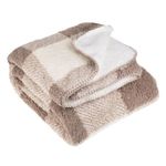 Casa si Gradina - Textile si covoare - Pături și cuverturi - Cuverturi - Cuvertura decorativa pentru iarna, cu doua fete catifelate, aspect de blanita cu model in carouri, 160x130 cm, crem/maro - Infinity.ro