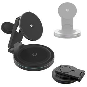 Incarcator wireless Qi2 Fast Charge 15W, Statie de incarcare 3in1 rotativ 360°, Pliabil, Telefon-Smartwatch-Casti, Negru