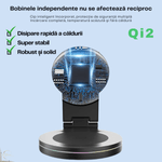 Laptop, Telefoane si Tablete - Telefoane mobile si accesorii - Accesorii Telefoane - Incarcatoare telefoane - Incarcator wireless Qi2 Fast Charge 15W, Statie de incarcare 3in1 rotativ 360°, Pliabil, Telefon-Smartwatch-Casti, Negru - Infinity.ro
