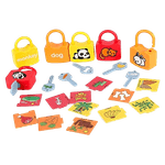 Jucarii, Copii si Bebe - Jucarii si jocuri - Jucarii & jocuri educative - Jucarii interactive - Set 6  Lacate, 6 chei, cartonase asociere cu imagini, Panda, Vacuta, Catelus, cuvinte, 18 piese, 3 ani +, Edujucarii - Infinity.ro