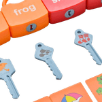 Jucarii, Copii si Bebe - Jucarii si jocuri - Jucarii & jocuri educative - Jucarii interactive - Set 6  Lacate, 6 chei, cartonase de asociere imagini diverse, Broscuta, Norisori, Cuvinte, 18 piese, 3 ani +, Edujucarii - Infinity.ro