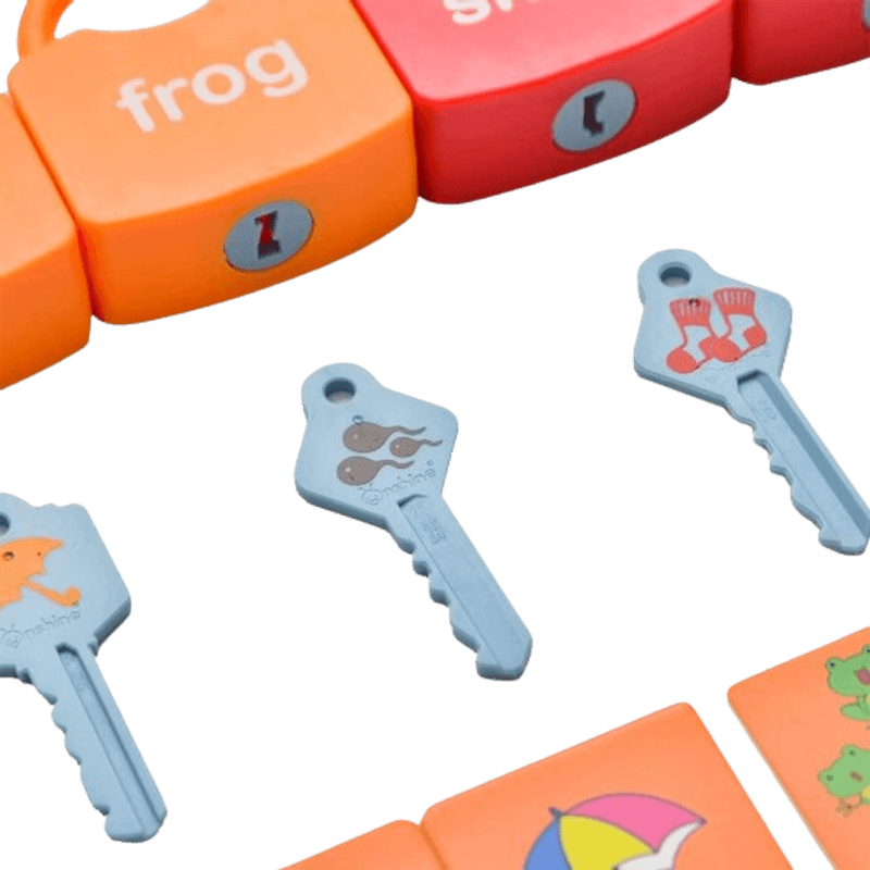 Jucarii, Copii si Bebe - Jucarii si jocuri - Jucarii & jocuri educative - Jucarii interactive - Set 6  Lacate, 6 chei, cartonase de asociere imagini diverse, Broscuta, Norisori, Cuvinte, 18 piese, 3 ani +, Edujucarii - Infinity.ro