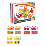Jucarii, Copii si Bebe - Jucarii si jocuri - Jucarii & jocuri educative - Jucarii interactive - Set 6  Lacate, 6 chei, cartonase de asociere imagini diverse, Broscuta, Norisori, Cuvinte, 18 piese, 3 ani +, Edujucarii - Infinity.ro