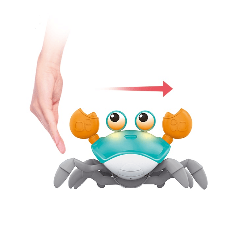 Jucarii, Copii si Bebe - Jucarii si jocuri - Jucarii bebelusi - Jucarii interactive bebelusi - Jucarie interactiva Crab cu sunete, lumini, se deplaseaza si canta, senzori bstacole, inductie, cablu USB, 3 ani+ - Infinity.ro