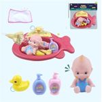 Jucarii, Copii si Bebe - Jucarii si jocuri - Jucarii bebelusi - Jucarii de baie - Set de joaca pentru copii 3+ ani, cu cadita in forma de peste, bebelus si accesorii baie, stropeste cu apa, 34x34 cm - Infinity.ro