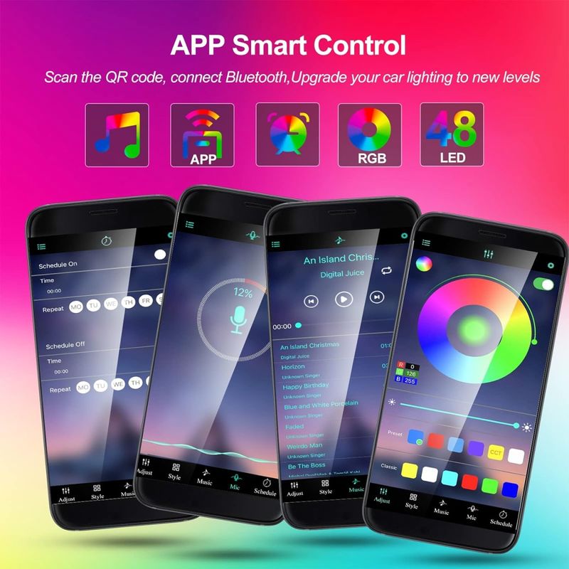 Auto si Moto - Electrice auto - Iluminare si semnalizare - Lumini ambientale - Banda LED auto cu control din aplicatie, culori RGB, lumini ambientale in interiorul masinii - Infinity.ro