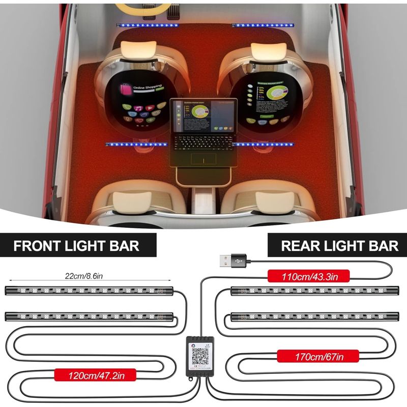 Auto si Moto - Electrice auto - Iluminare si semnalizare - Lumini ambientale - Banda LED auto cu control din aplicatie, culori RGB, lumini ambientale in interiorul masinii - Infinity.ro