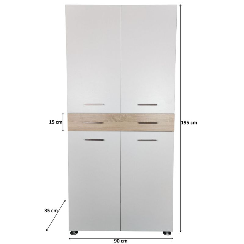 Casa si Gradina - Mobilier - Dulapuri si sifoniere - Dulapuri - Dulap sau pantofar Zaragosa, stejar alb si alb, 90x35x195 cm - Infinity.ro
