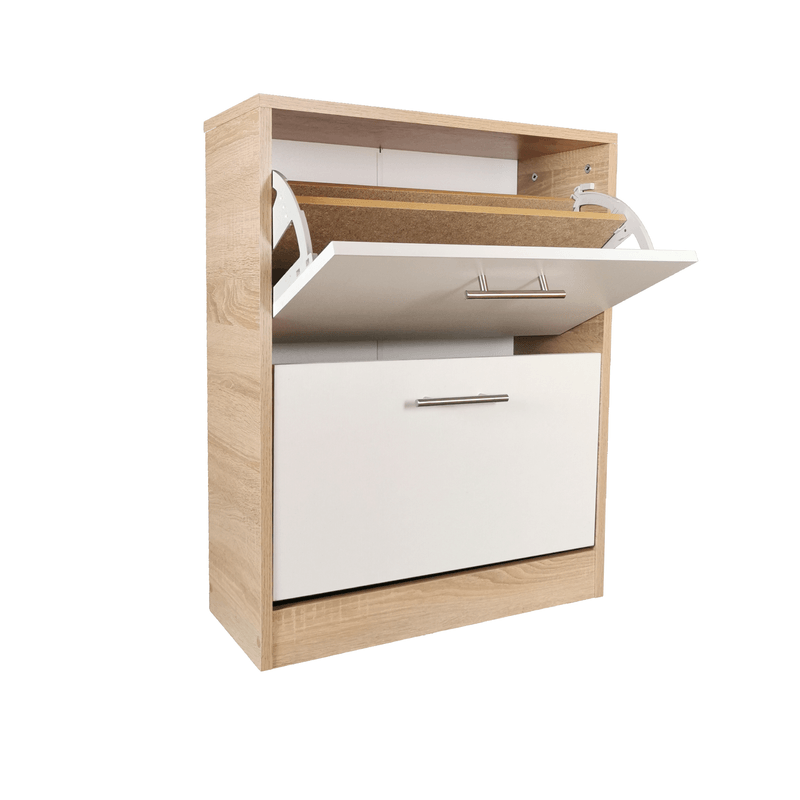 Casa si Gradina - Mobilier - Organizare si depozitare - Organizator incaltaminte - Pantofar Molino cu doua usi, stejar alb si alb, 63x24x81.5 cm - Infinity.ro