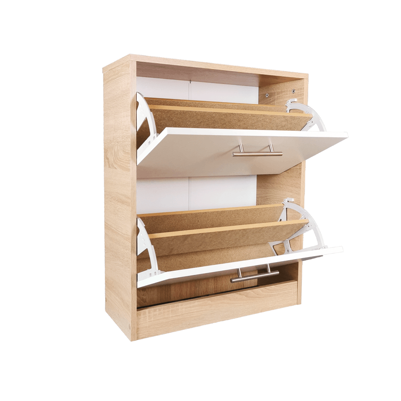 Casa si Gradina - Mobilier - Organizare si depozitare - Organizator incaltaminte - Pantofar Ancona cu doua sertare, stejar alb si alb, 63x24x81.5 cm - Infinity.ro