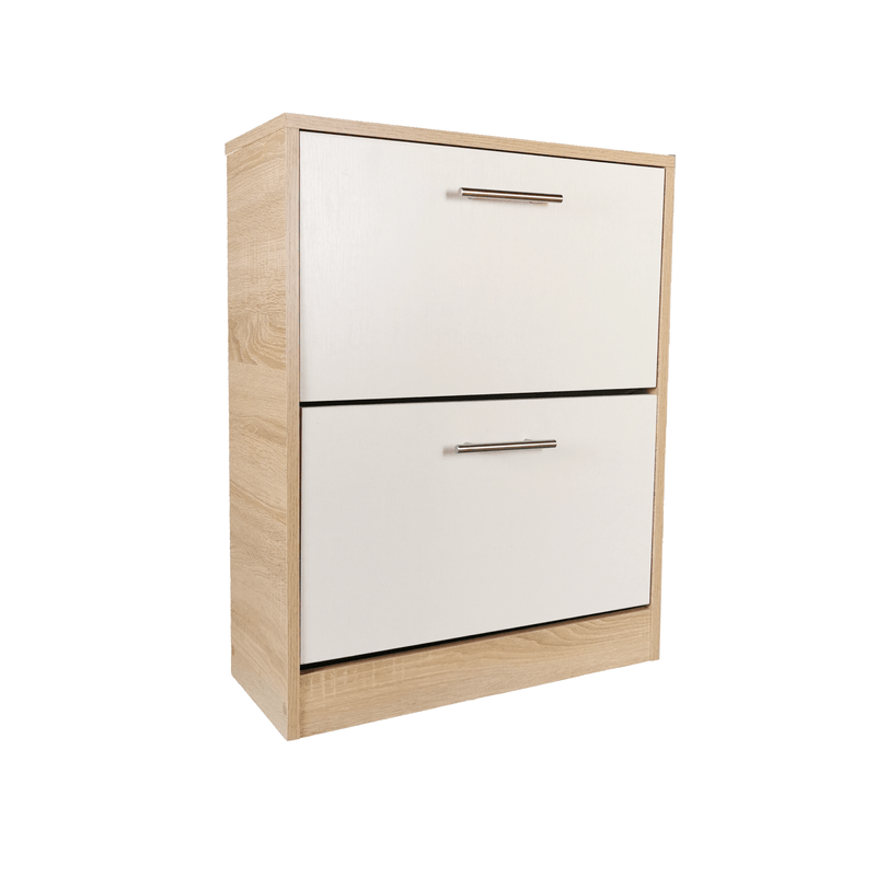 Casa si Gradina - Mobilier - Organizare si depozitare - Organizator incaltaminte - Pantofar Ancona cu doua sertare, stejar alb si alb, 63x24x81.5 cm - Infinity.ro