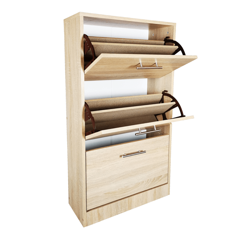Casa si Gradina - Mobilier - Organizare si depozitare - Organizator incaltaminte - Pantofar Vario cu trei sertare, stejar alb, 63x24x117 cm - Infinity.ro