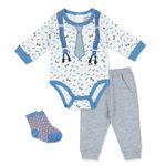 Fashion, accesorii si bijuterii - Copii - Articole botez - Trusouri si accesorii botez - Set 3 piese pentru bebelusi model bretele si cravata - marimea 6-9 luni - Infinity.ro