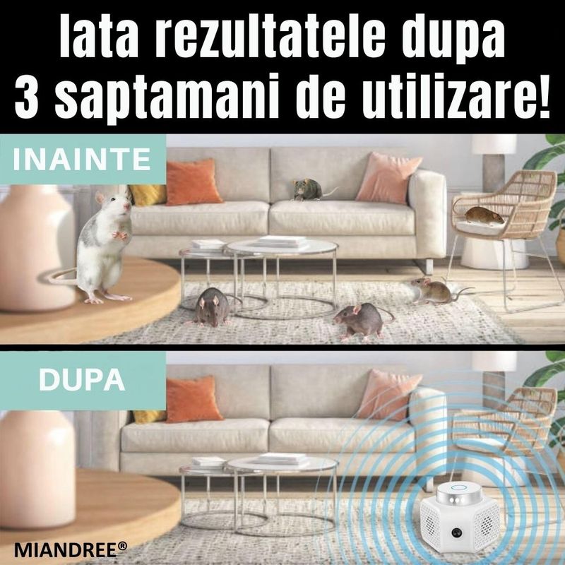 Casa si Gradina - Gradinarit si plante - Intretinere gradina - Articole daunatori gradina - Aparat Anti Rozatoare cu Ultrasunete, MIANDREE®, Tehnologie Duala, Anti Soareci, Sobolani, Acoperire 120m², Actiune 360° - Infinity.ro