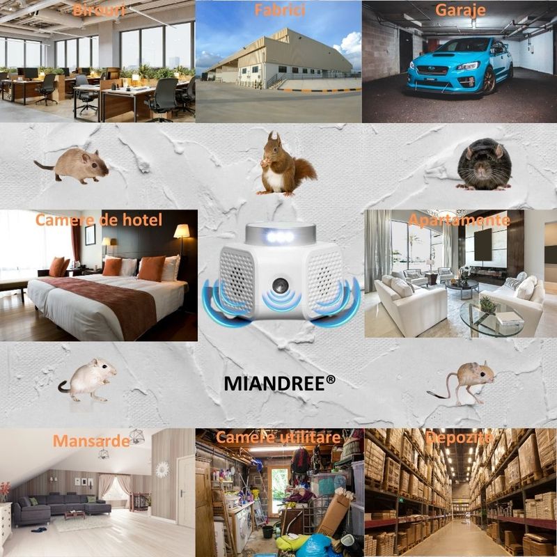 Casa si Gradina - Gradinarit si plante - Intretinere gradina - Articole daunatori gradina - Aparat Anti Rozatoare cu Ultrasunete, MIANDREE®, Tehnologie Duala, Anti Soareci, Sobolani, Acoperire 120m², Actiune 360° - Infinity.ro