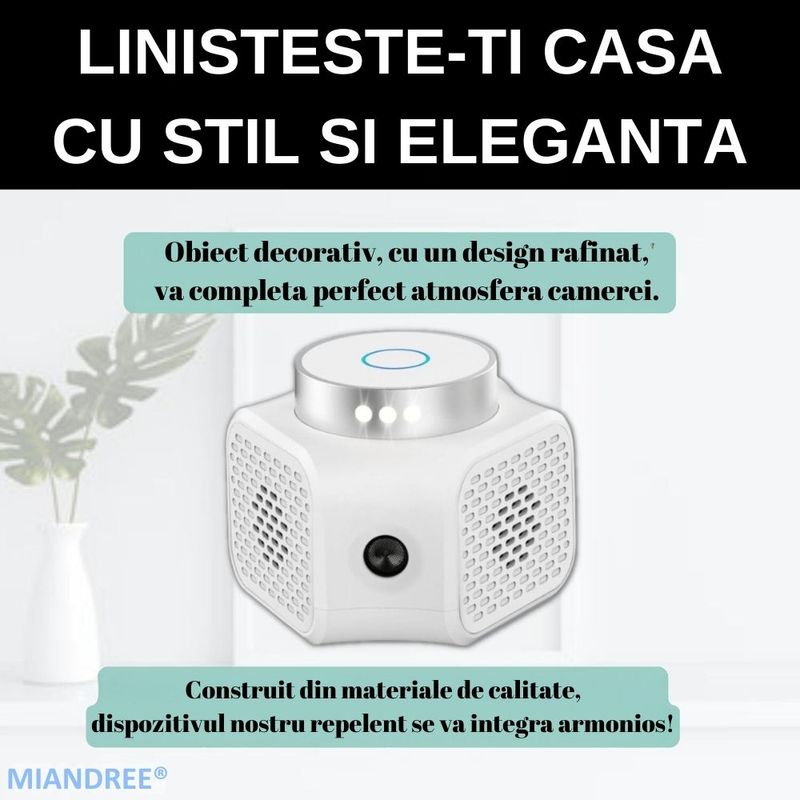 Casa si Gradina - Gradinarit si plante - Intretinere gradina - Articole daunatori gradina - Aparat Anti Rozatoare cu Ultrasunete, MIANDREE®, Tehnologie Duala, Anti Soareci, Sobolani, Acoperire 120m², Actiune 360° - Infinity.ro