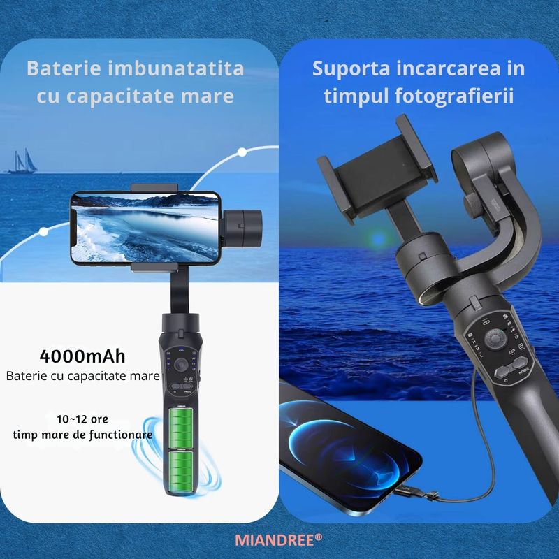 TV, Audio-Video si Foto - Aparate foto si accesorii - Accesorii foto si video - Stabilizatoare de imagine - Stabilizator pentru Telefon MIANDREE® F10 Pro Gimbal - Stabilizare pe 3 Axe, Bluetooth, Aplicatie iOS & Android - Infinity.ro