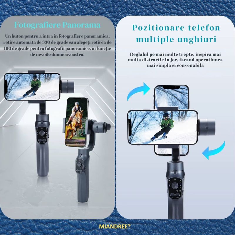 TV, Audio-Video si Foto - Aparate foto si accesorii - Accesorii foto si video - Stabilizatoare de imagine - Stabilizator pentru Telefon MIANDREE® F10 Pro Gimbal - Stabilizare pe 3 Axe, Bluetooth, Aplicatie iOS & Android - Infinity.ro