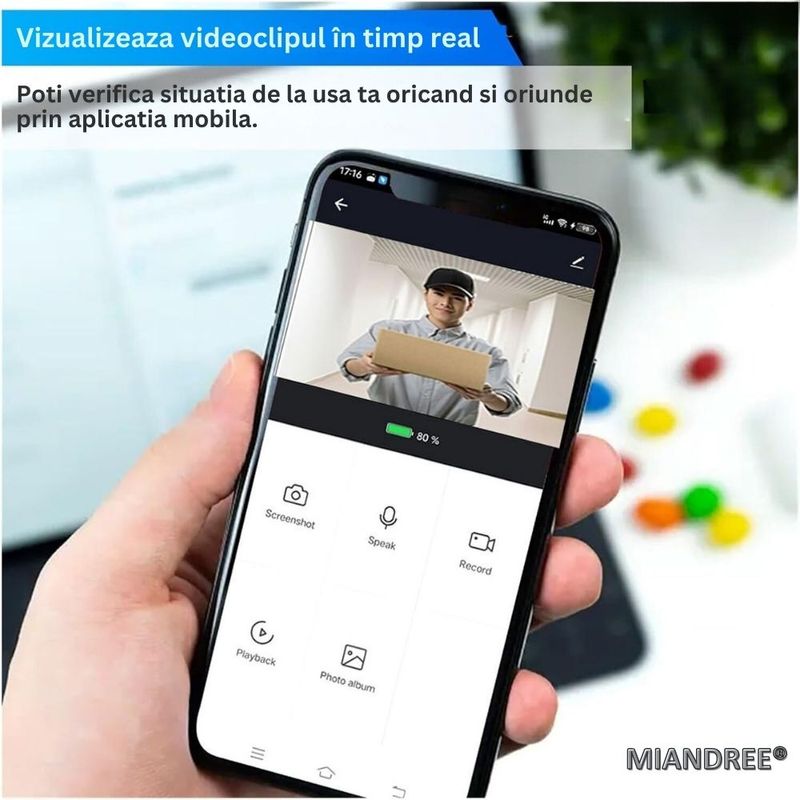 Casa si Gradina - Electrice - Smart Home - Control acces si accesorii - Vizor Electronic Inteligent Wi-Fi, MIANDREE®, Camera 1080P HD, LCD 4.3 Inch, Senzor Miscare, Audio Bidirectional - Infinity.ro