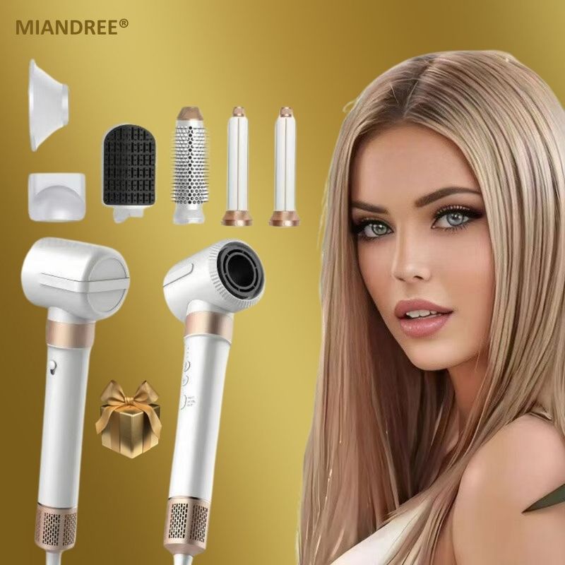 Ingrijire personala si Cosmetice - Aparate & accesorii ingrijire personala - Hair styling - Uscatoare de par - Set Uscator de Par 7 in 1 MIANDREE®, 1400W, Ondulator cu Absorbtie Automata, Difuzor, Perie Indreptare - Infinity.ro